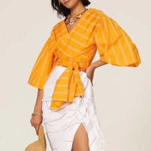 Acler Wyatt Exaggerated Sleeves Wrap Orange Top US Size 4